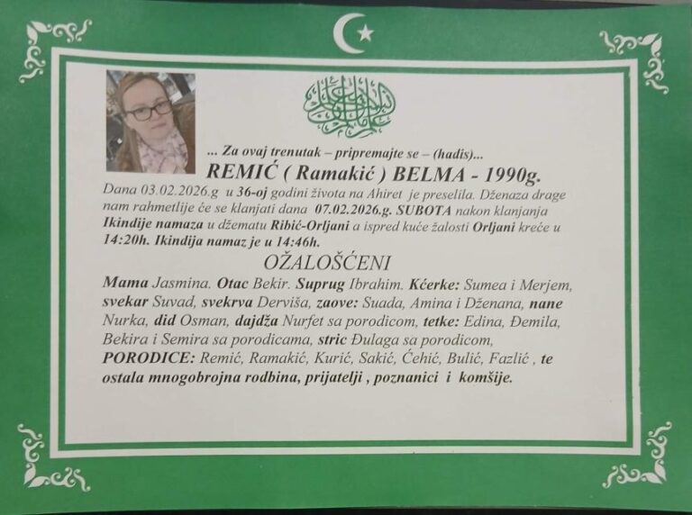 Tuga u Bihaću: U 36. godini na Ahiret preselila Belma Remić