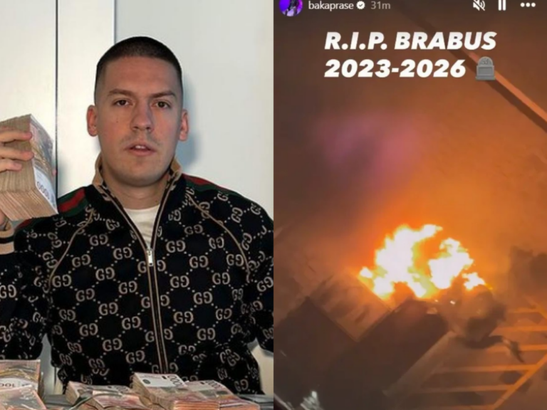 ZAPALJEN AUTOMOBIL BAKE PRASETA: Luksuzni Mercedes u plamenu ispred zgrade (VIDEO)