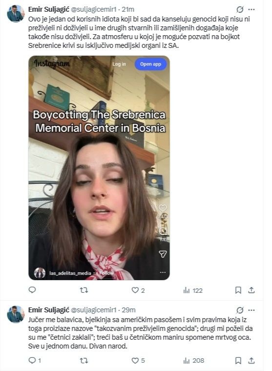 Objava Suljagića. Screenshot

